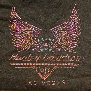 Harley Davidson Las Vegas Bedazzled women's short sleeve size Small Angel Wings
